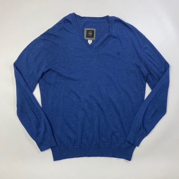G-Star Raw Sweater Mens Extra Large Regatta Blue Berlow V Neck Knit Long Sleeve - Picture 2 of 15